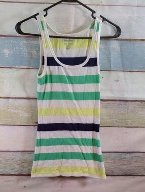 Perfect Striped Sleeveless Tank Top in Green, Navy & Yellow Stripes